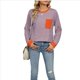 thumbnail image 1 of Camisas de Larga para Mujer, Cuello Redondo A Rayas, Corte Holgado, Camiseta de Bloques de Color Otoño 2025 con Bolsillo Rosa y XL, 1 of 10