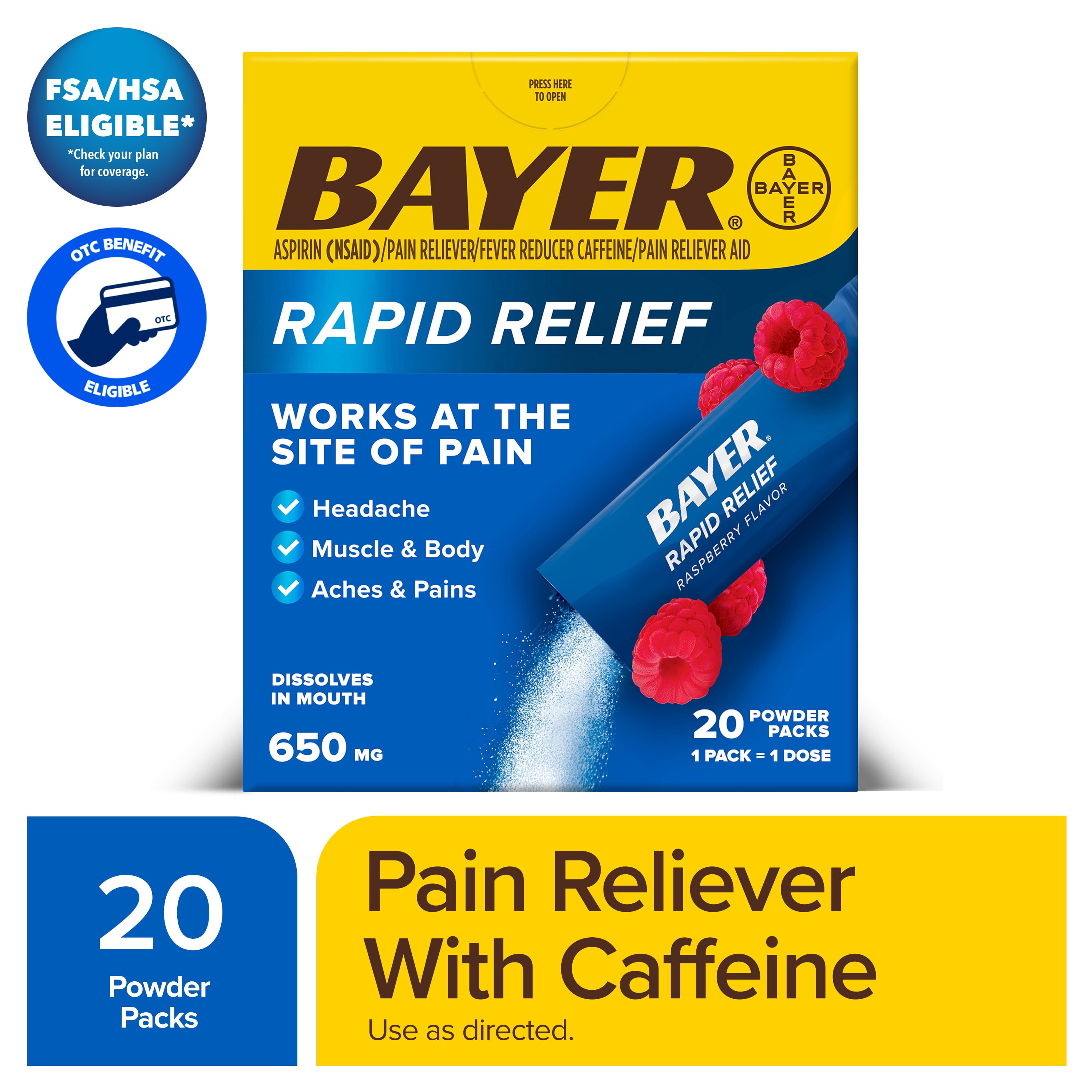 (2 pack) Bayer® Rapid Relief, Fast Acting Headache Relief, Muscle and Body Pain Reliever, 20ct
