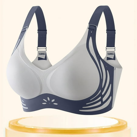 Wireless Bras Plus Size  Xunlbb Women Fashion Seamless Contrast Sponge Underwear Soft Support Comfortable Breathable Fixed Cup Bra(Gray XXL)