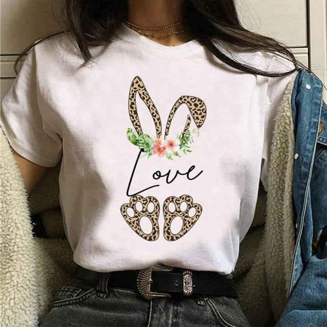 T-shirts d'Été Grande Taille pour Femmes Décontractés T-shirt à Col Rond pour Femmes St. Easter Day Imprimé Décontracté à Manches Courtes T-shirt à Col en V T-shirt pour Femmes en Liquidation