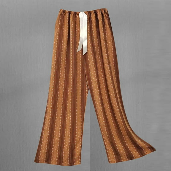 Women's Pants Under $10 Free Shiping Printed Thin Casual Elastic Waistband Loose Wide Leg For Home Wear Can Be Worn As Outerwear Pants