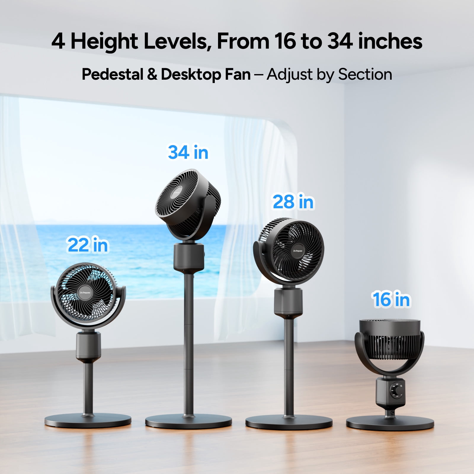Dr. Prepare Standing Fan for Home, 16-34" Adjustable Height Oscillating Fan with Misting system
