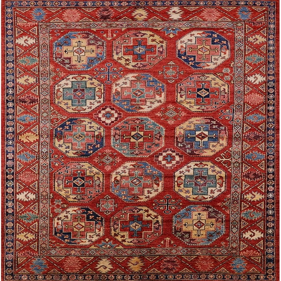 Ahgly Company Indoor Square Mid-Century Modern Red Oriental Area Rugs, 7' Square