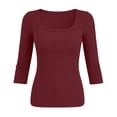 thumbnail image 6 of Plebaso 3/4 Sleeve Tops for Women Casual Scoop Neck Slim Stretch Tee Shirts Trendy Going out T Shirts, 6 of 7