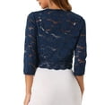 thumbnail image 3 of INSPIRE CHIC Women's Shrugs Floral Lace Cardigan 3/4 Sleeves Sheer Cover Up Top XS Dark Blue, 3 of 6