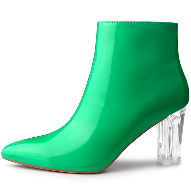 Botines Tacón Grueso Transparente Para Mujer Verde 41