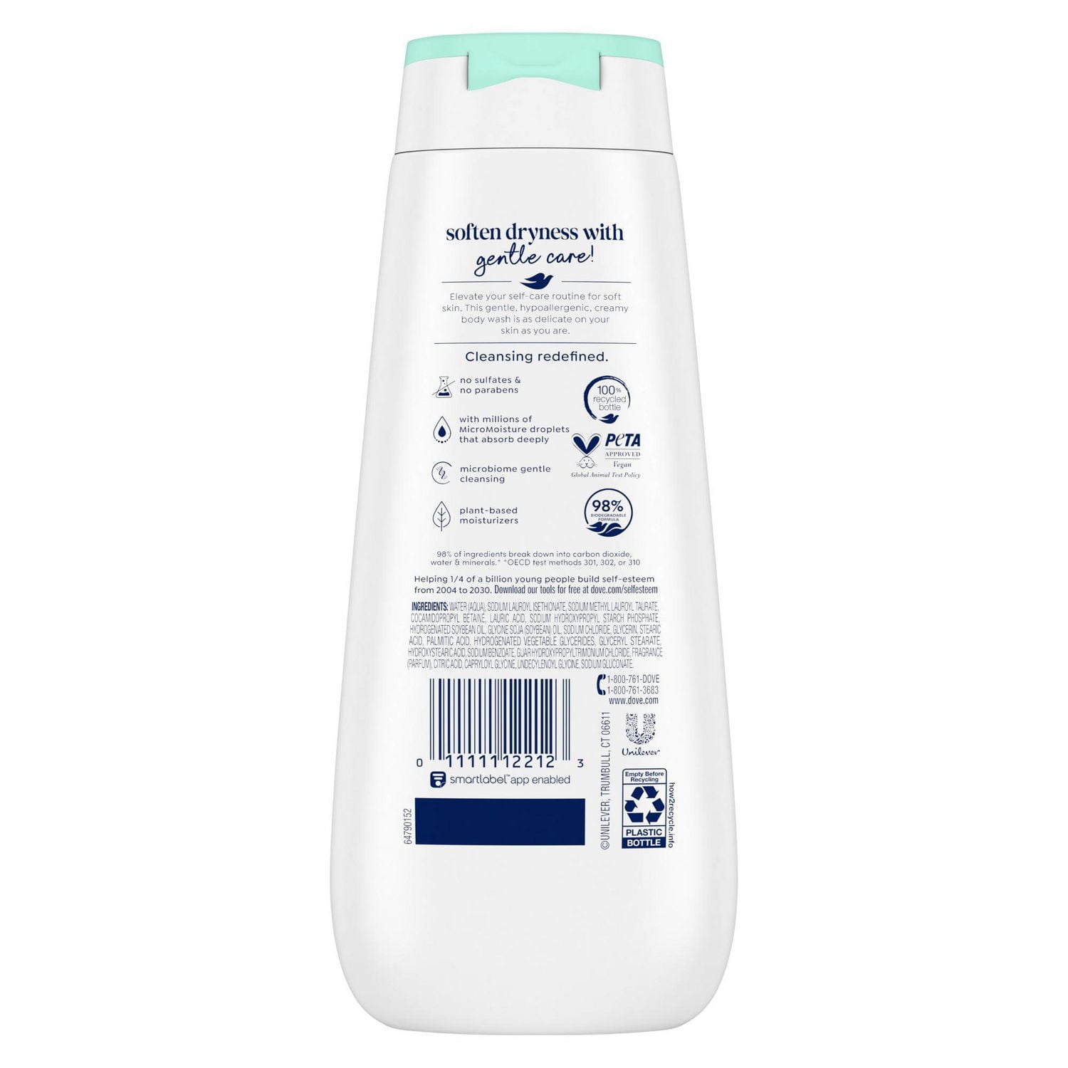 Dove Sensitive Skin Body Wash For 24hr Lotion-Soft Skin, Hypoallergenic with No Sulfates No Parabens, 325mL