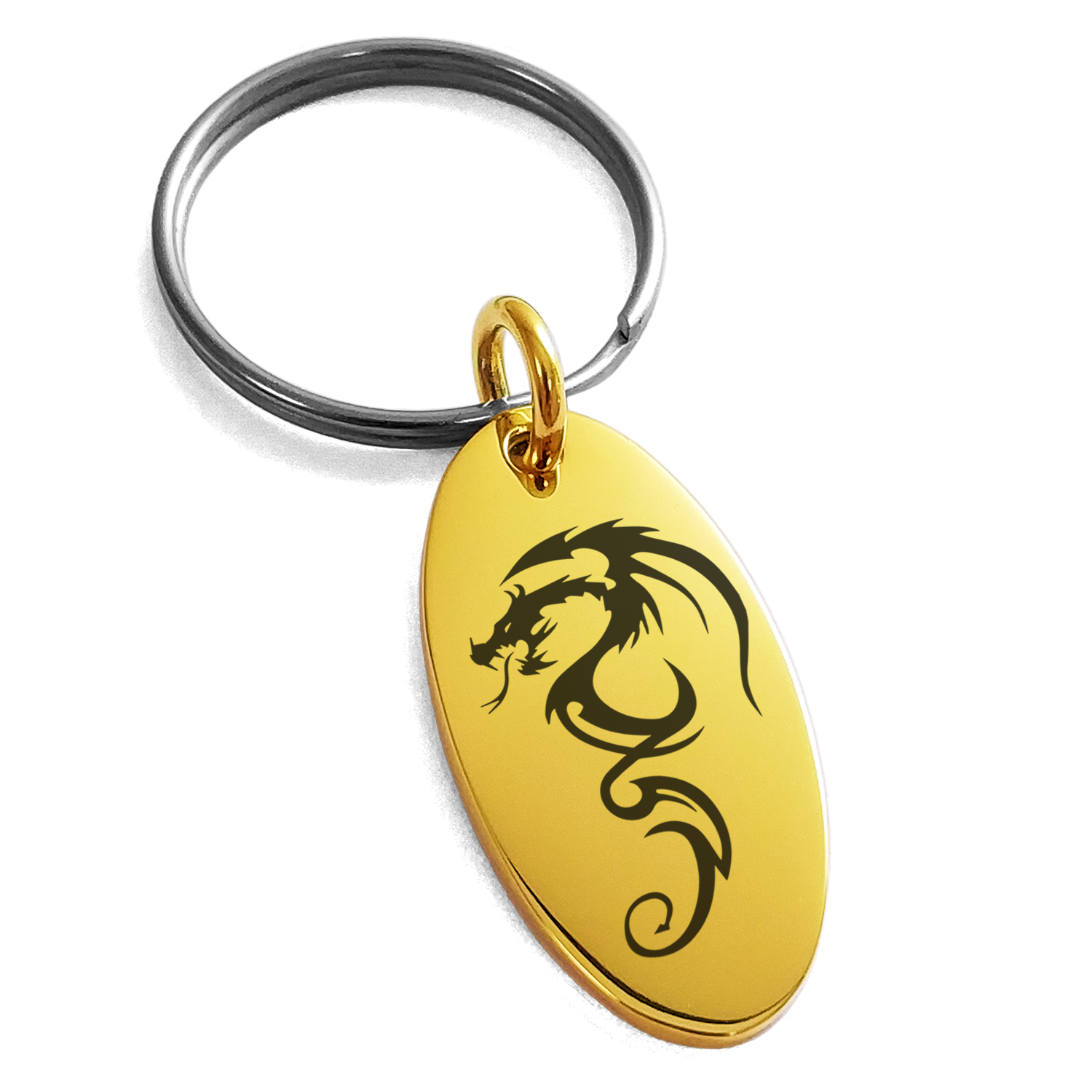 Shadow Key Ring Stainless Steel Shadow Dragon Engraved Small Oval Charm Keychain ...