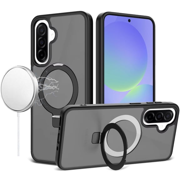 For Samsung Galaxy A36 / A56 Magnetic Matching Ring Stand Full Rotation Matte Hybrid - Black