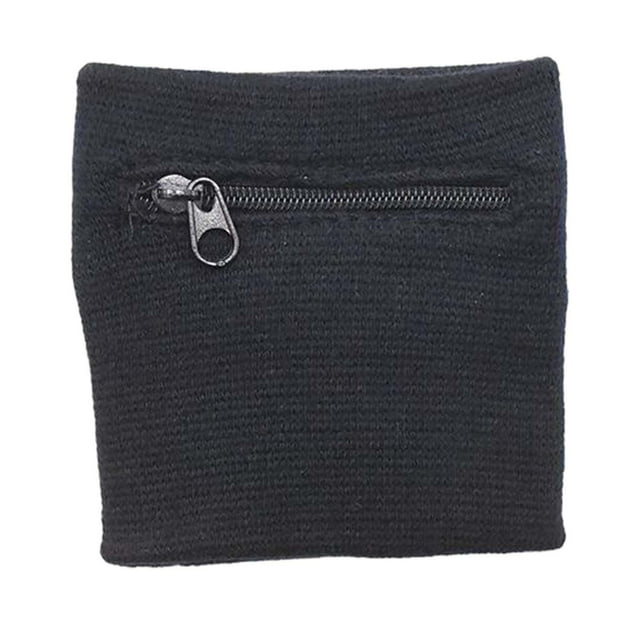 Muñequera tipo , muñequera para hombres y mujeres, bolsillo para pulsera con cremallera para monedas, trotar, ejercicio físico, senderismo Negro