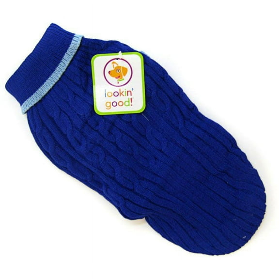 Fashion Pet Cable Knit Dog Sweater - Blue [Dog, Apparel Sweaters & Pajamas] Small (10"-14" From Neck Base to Tail)