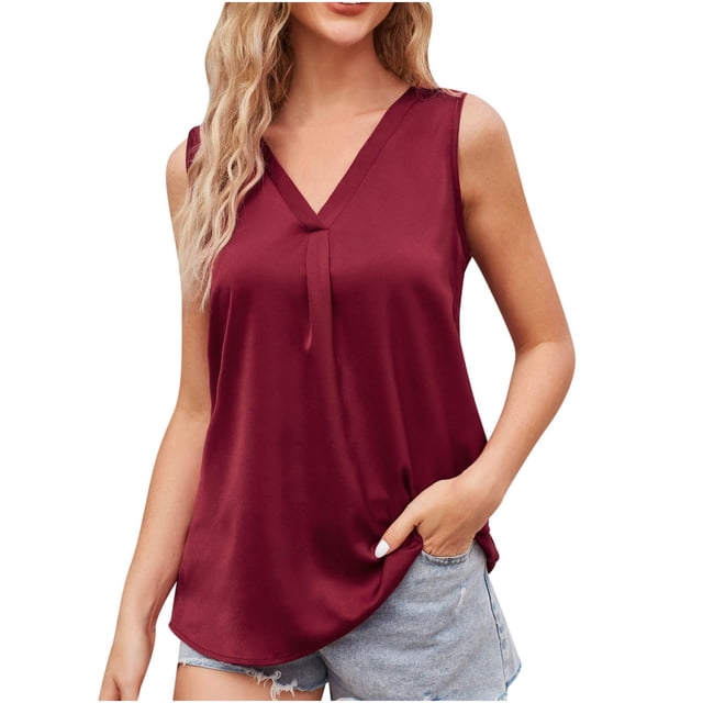 Timegard Womens Tank Tops Ruched Solid Color Loose Sleeveless Tops Casual Comfy Lightweight Tee Shirts