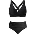 thumbnail image 5 of Ticikt Women's Solid Color Bikini Swimsuits V Neck High Waisted 2 Piece Bathing Suits for Swimming Beach,Color:Black,S, 5 of 5