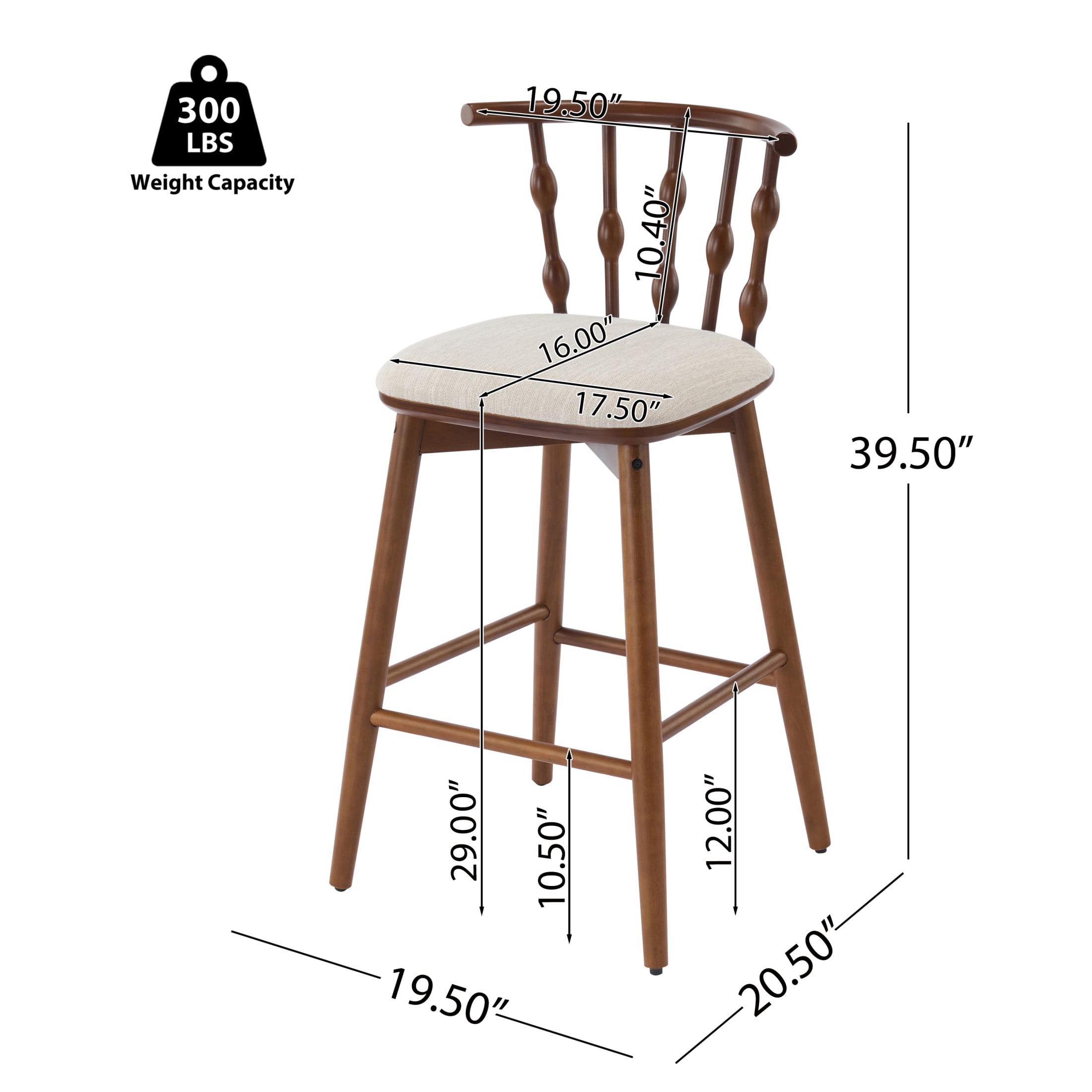 Christopher Knight Home 29" Bar Stools, Walnut Wood Frame with Hourglass Backrest, Beige Cushion, Set of 4