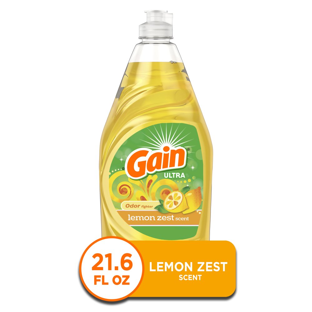 Gain Ultra Dishwashing Liquid Dish Soap, Lemon Zest, 21.6 fl oz