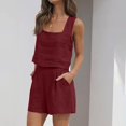 thumbnail image 4 of Womens 2 Piece Outfits Linen Square Neck Crop Tops Short Set 2023 Lounge Matching Sets Trendy Clothes Beach Summer, 4 of 8