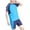A Blue, variant on IEFIEL Kids Boys 3Pcs Swimsuit Short Sleeve Swimming T-Shirt with Shorts and Hat Surfing Rash Guard,Sizes 3-13