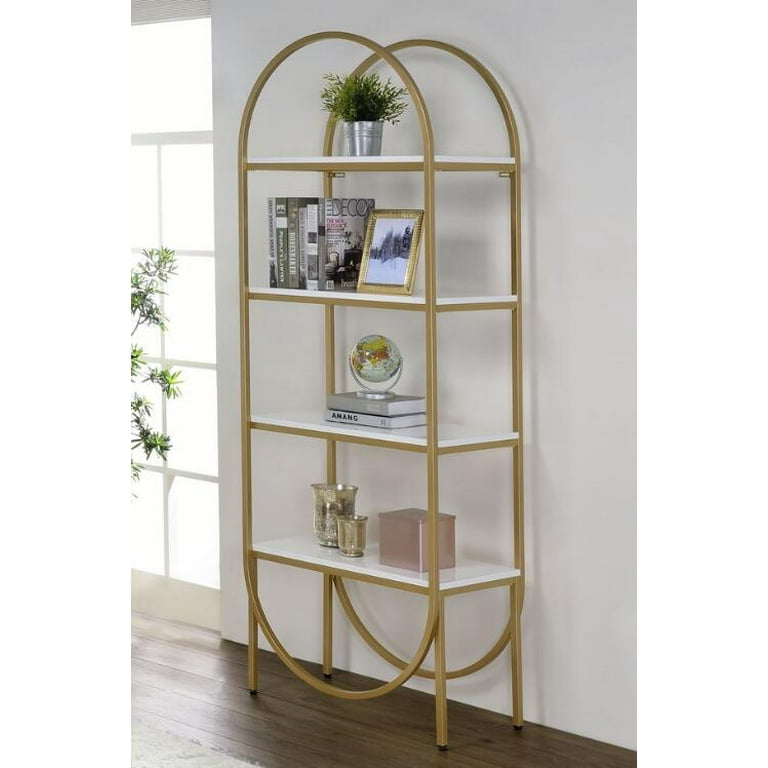 Clearance Lightmane Bookshelf White High Gloss Gold 92662