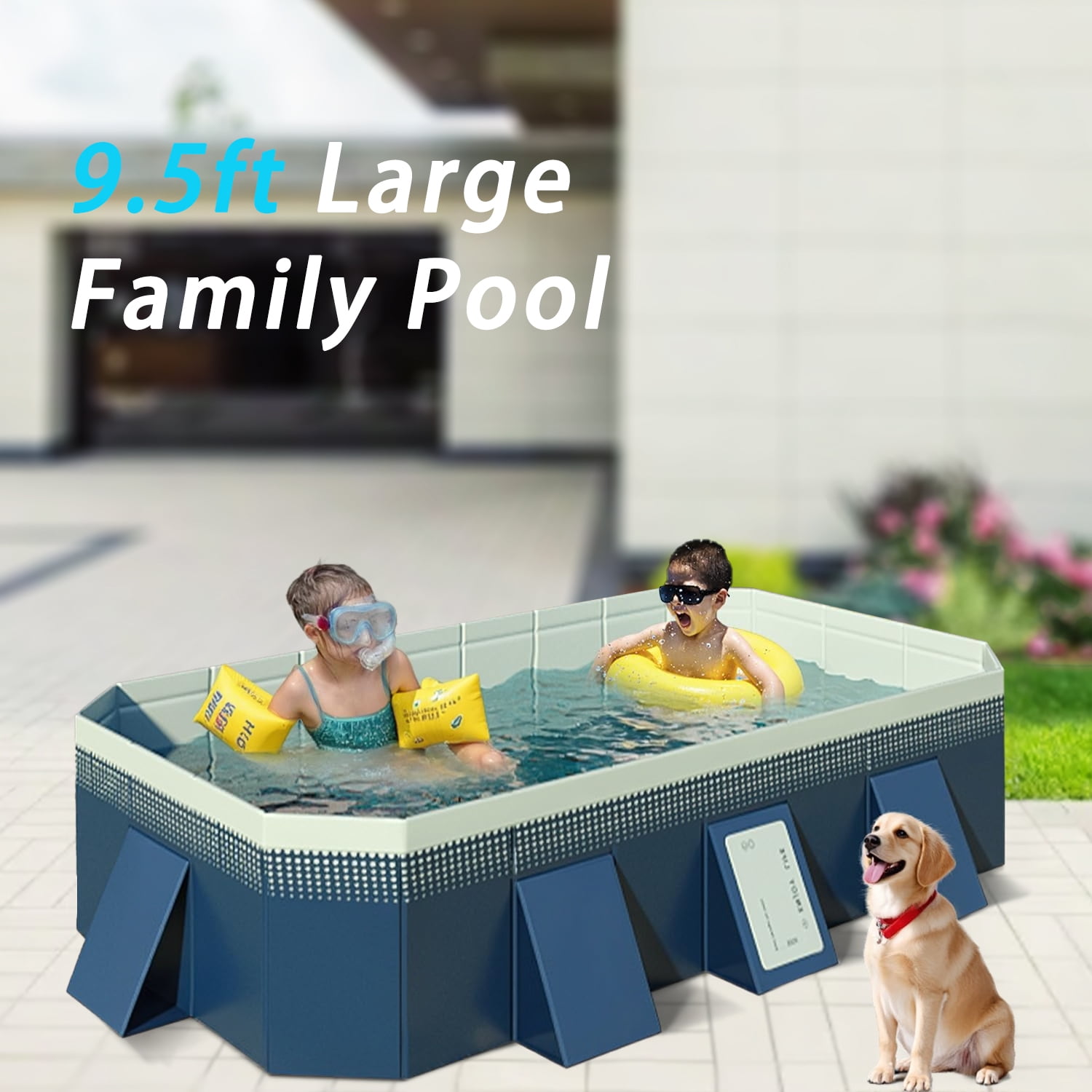 KFeng Blue Foldable Family & Kids Swimming Pool,Metal Frame,Non - Inflatable (113×66×20 in)