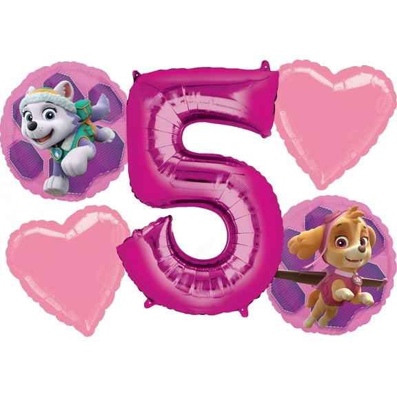 Paw Patrol Girl Balloon Bouquet 5th Birthday 5 pcs - Party Supplies
