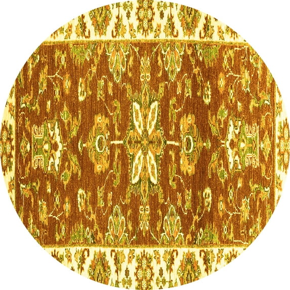 Ahgly Company Machine Washable Indoor Round Abstract Yellow Modern Area Rugs, 5' Round