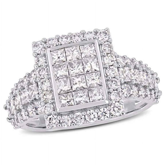 AMOUR 2 CT TW Princess and Round-cut Diamond Cluster Square Engagement Ring In 14K White Gold
