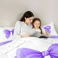 thumbnail image 4 of Feelyou Kids Ribbon Purple Bedding Comforter Set 7pcs, Watercolor Ribbon Queen Bedding Sets, Modern Fashion Bowknot Reversible Queen Sheet Sets, Lightweight Room Decor, 4 of 8