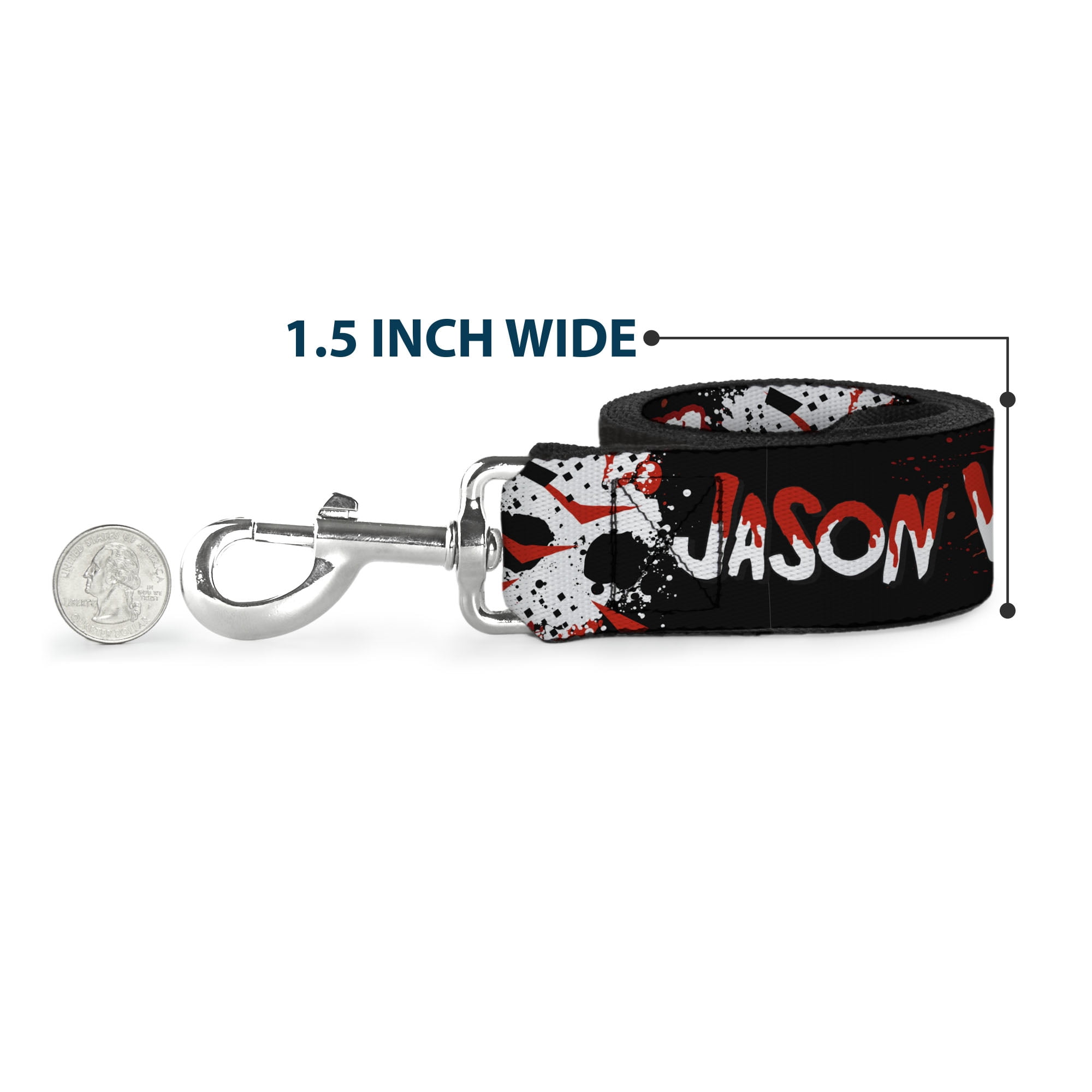 Warner Bros. Horror Movies Pet Leash, Dog Leash, Friday the 13th Jason Voorhies Mask Text Black Red White, 6 Feet Long 1.0 Inch Wide