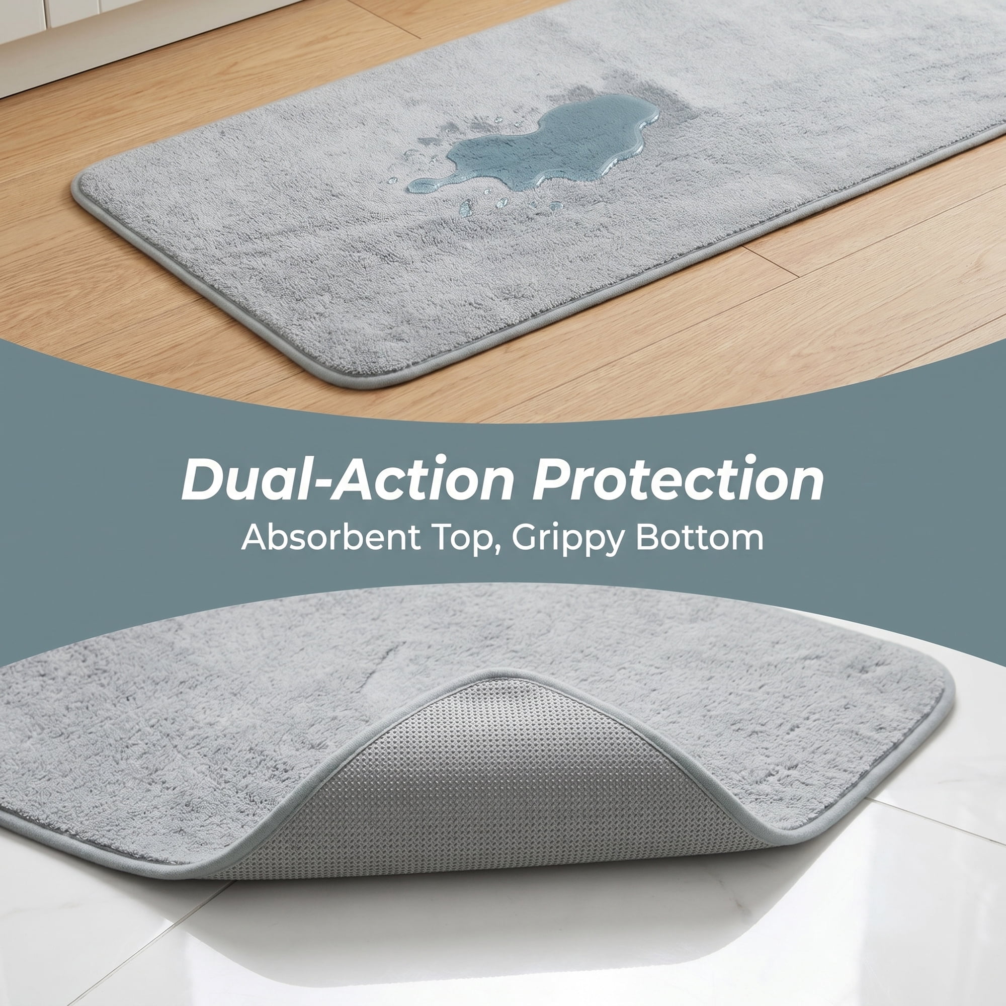 Unique Bargains Non Slip Absorbent Solid Color Polyester Runner Mat Light Grey 47" x 20"