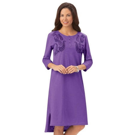 Embroidered Cotton Mesh Dress Women's Embroidered Cotton Knit Casual Knee-length Dress with 3/4 Sleeves, X-Large, Purple ()