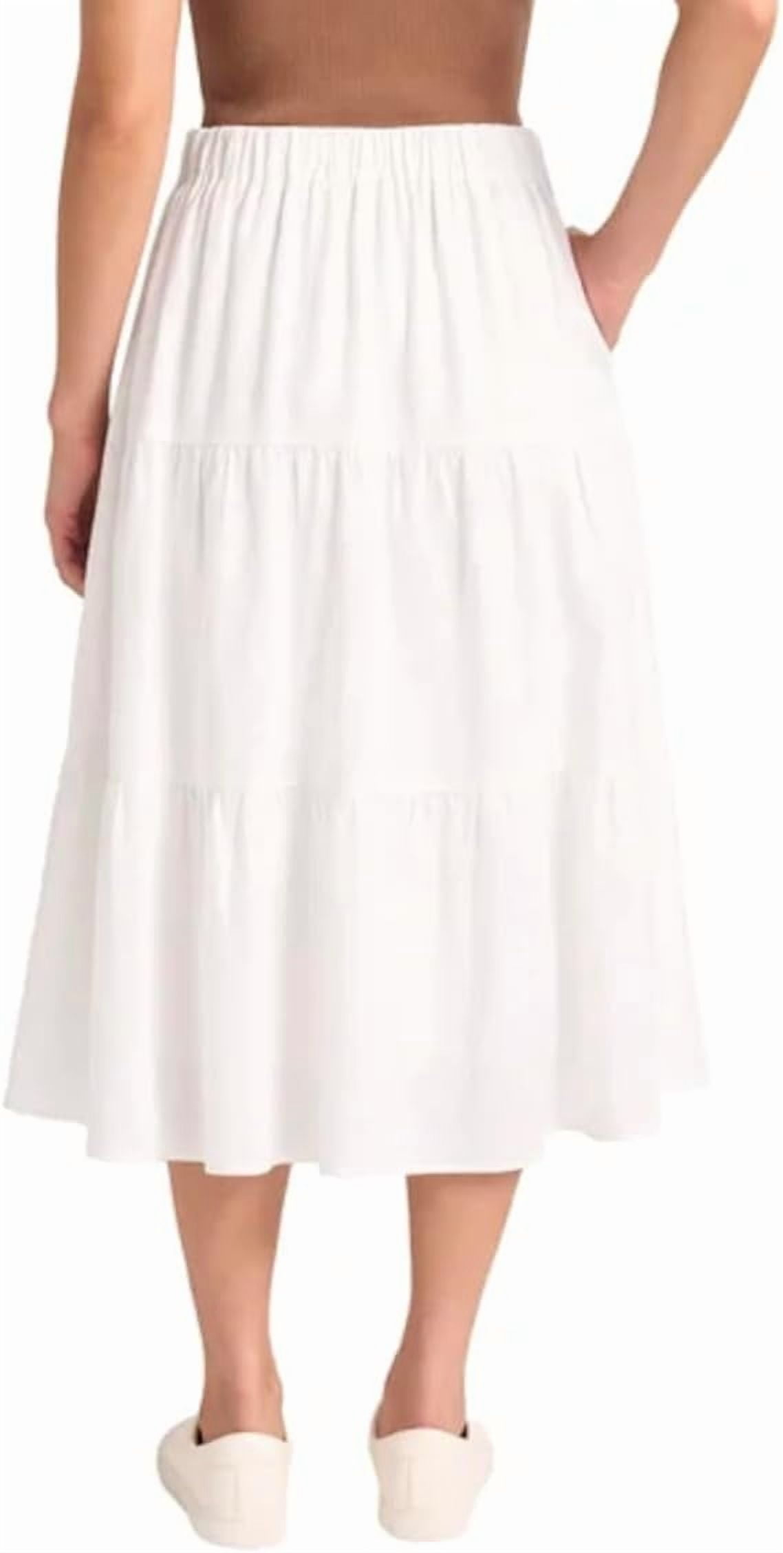 Matty M Women's Linen Blend Midi Skirt with Pockets (White,XX