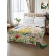 thumbnail image 2 of Floral Hummingbird King Size Flat Sheet, Wrinkleproof & Fadeproof Cooling Flat Bed Sheet Only, Spring Watercolor Flowers Breathable Soft Bedding Top Sheets 105 x 98 Inches, 2 of 8