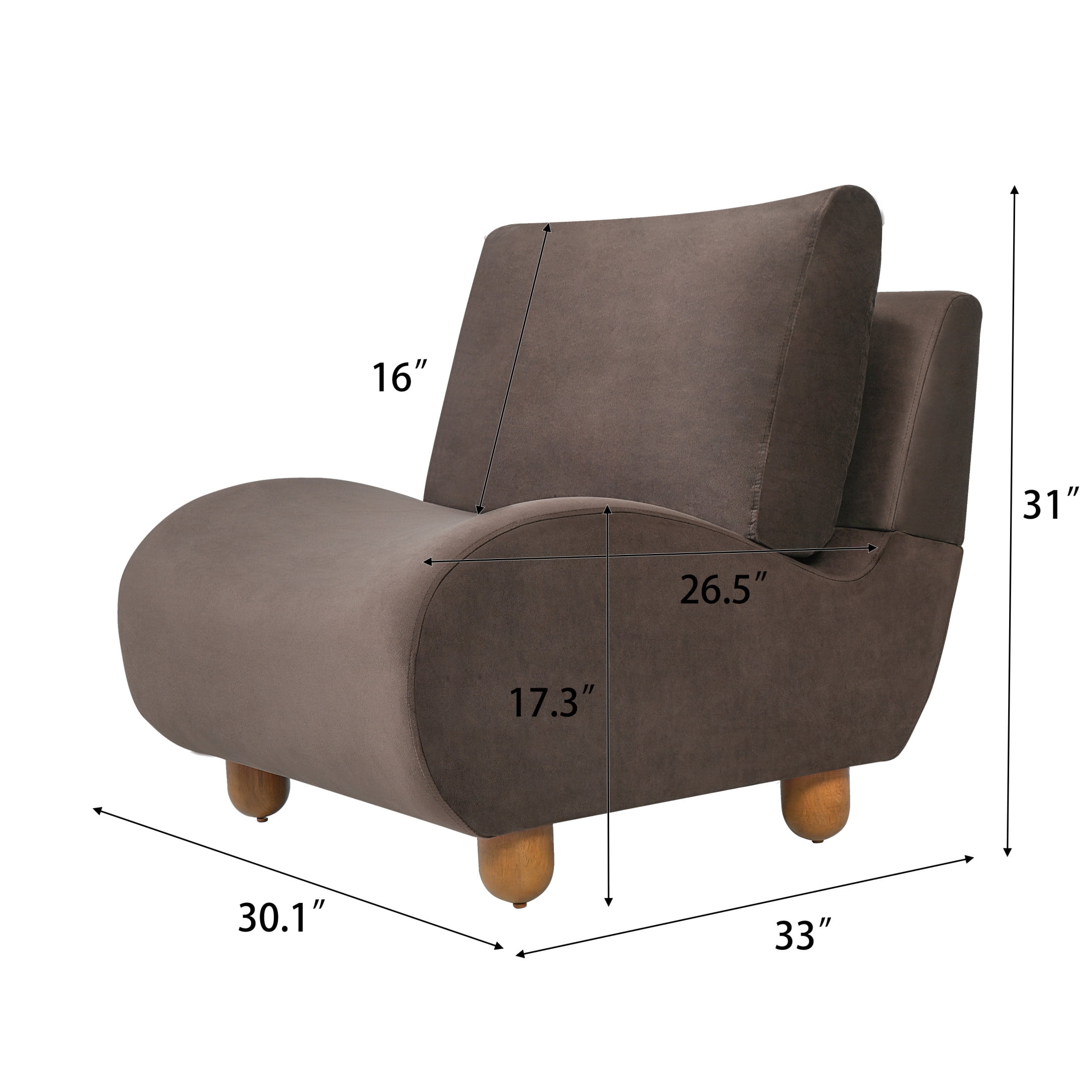 Christopher Knight Home 30.1" Modern Curved Accent Chair, Velvet Upholstered with Wood Legs, Dark Brown, Set of 2