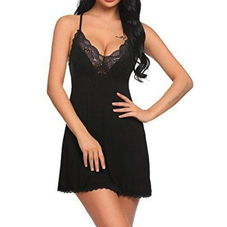 Womens Lace Floral Nightdress Lingerie Sleepwear Dress Robe Babydoll Nightie Gown