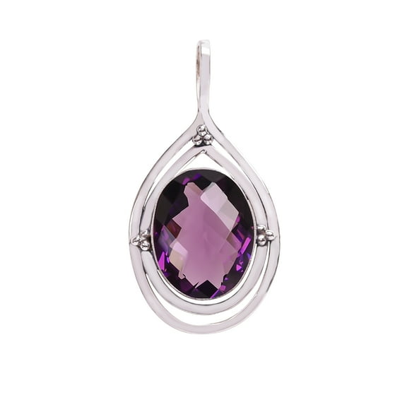 Purple Amethyst 925 Sterling Silver Pendant V7438, Amethyst Pendant, Gemstone Pendant, Handmade Pendant, Purple Pendant, Oval Pendant, Gift For Her, W