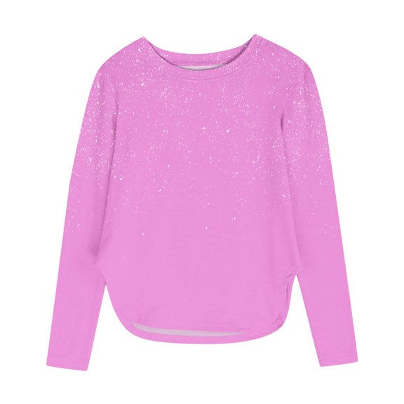 Khunlpohl 3-12 Years Girls Casual Shirts Crew Neck Plain Tunic Blouses Long Sleeve Loose Comfortable Tops for Kids