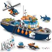 482PCS Arctic Icebreaker Ship Building Blocks Set with Helicopter, Boat & Polar Bear, Ocean Adventure STEM Construction Toy for Kids Boys Ages 6-12