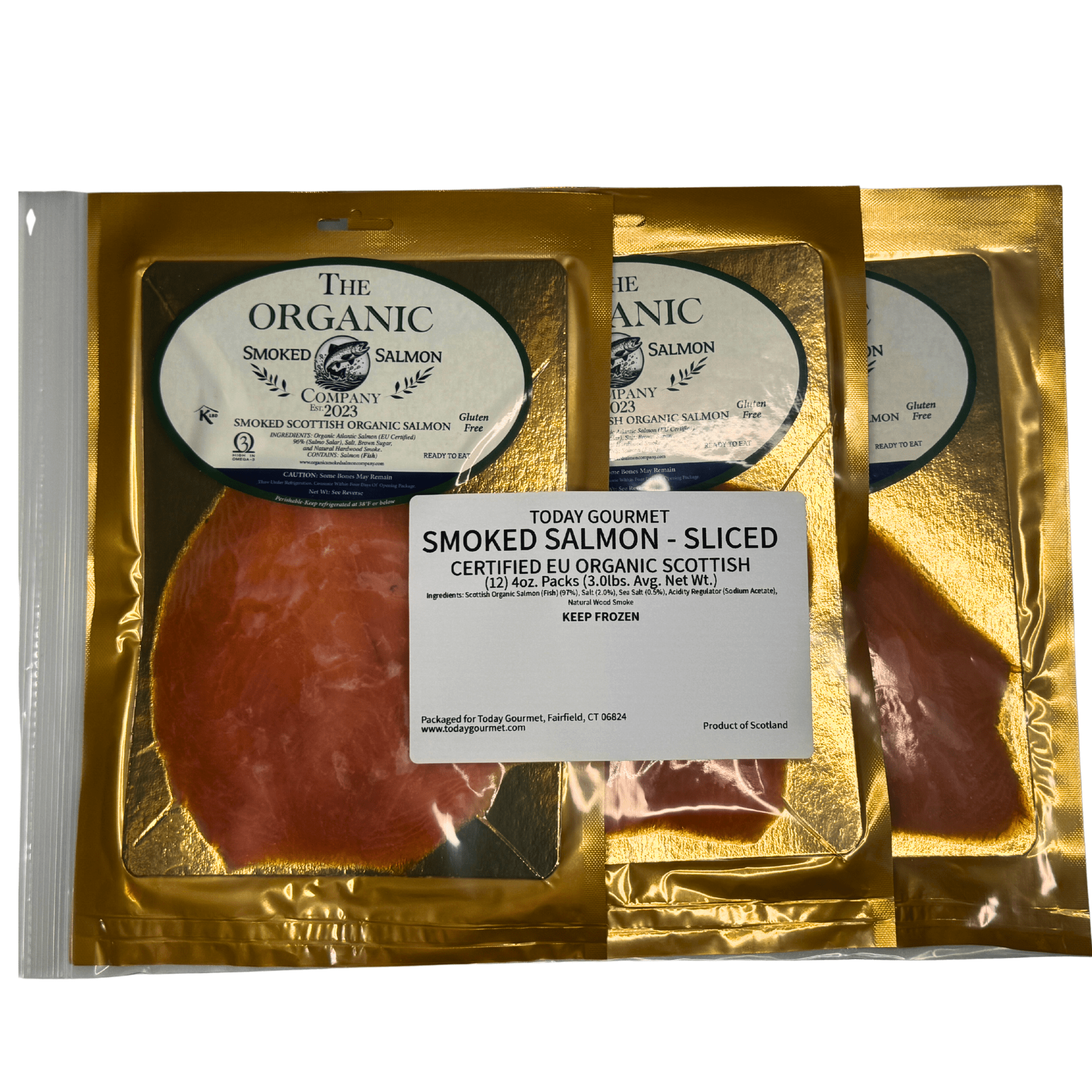 Today Gourmet Certified EU Organic Scottish Smoked Salmon – Sliced - (12) 4oz. Packs