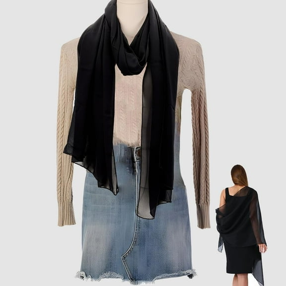 Black Chiffon Shawl Solid Sheer Shawls and Wraps Womens Polyester Elegant Soft Silky Lightweight Long Mesh Scarf Bulk for Women Evening Dresses Bridal Wedding Party Cover Up Accessories
