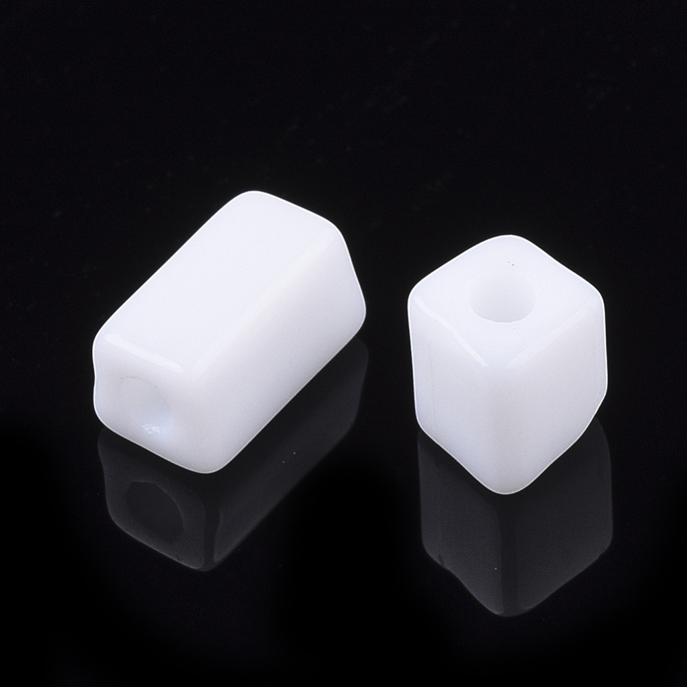 1bag 6/0 Glass Seed Beads Round Hole Cube & Cuboid White 3~7x3.5x3.5mm Hole: 1.2mm about 4500pcs/bag