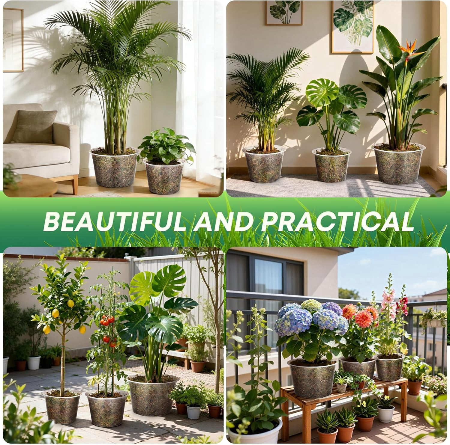 Inch Large Clear Nursery Pots with Drainage Hole, Plastic Plant Pots for Seedling Flower Vegetable, Indoor Outdoor Gardening, Used as Liner Inside Decorative Pot