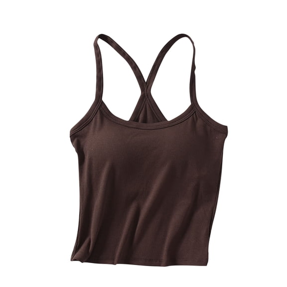 ZQUUVOU Tank Top For Women Solid Color with Padded Side Split Slimtops (Coffee,L)