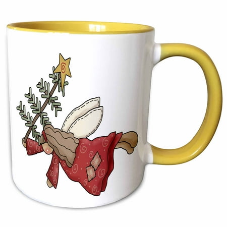 3dRose Cute Flying Christmas Country Angel With Christmas Tree - Two Tone Yellow Mug,