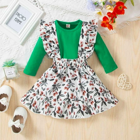 

XMMSWDLA Sales Clearance Baby Outerwear Two Piece Infant Toddler Baby Girls Long Sleeve Solid Clothes Leaf Print Bib Dress Two Piece