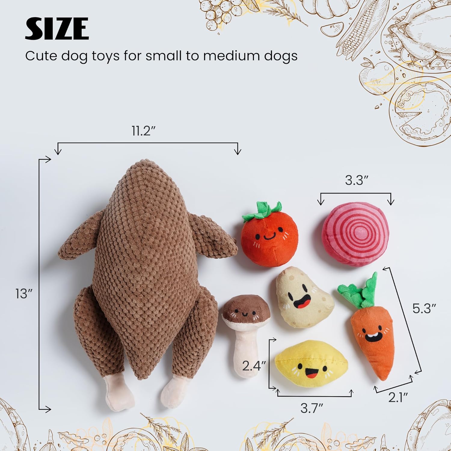 Nocciola 7-in-1 Thanksgiving Turkey Dog Toy,Big Turkey Puzzle Toy with 6 Squeaky Veggie Plush Toy, Interactive Enrichment Dog Toys for All Breeds