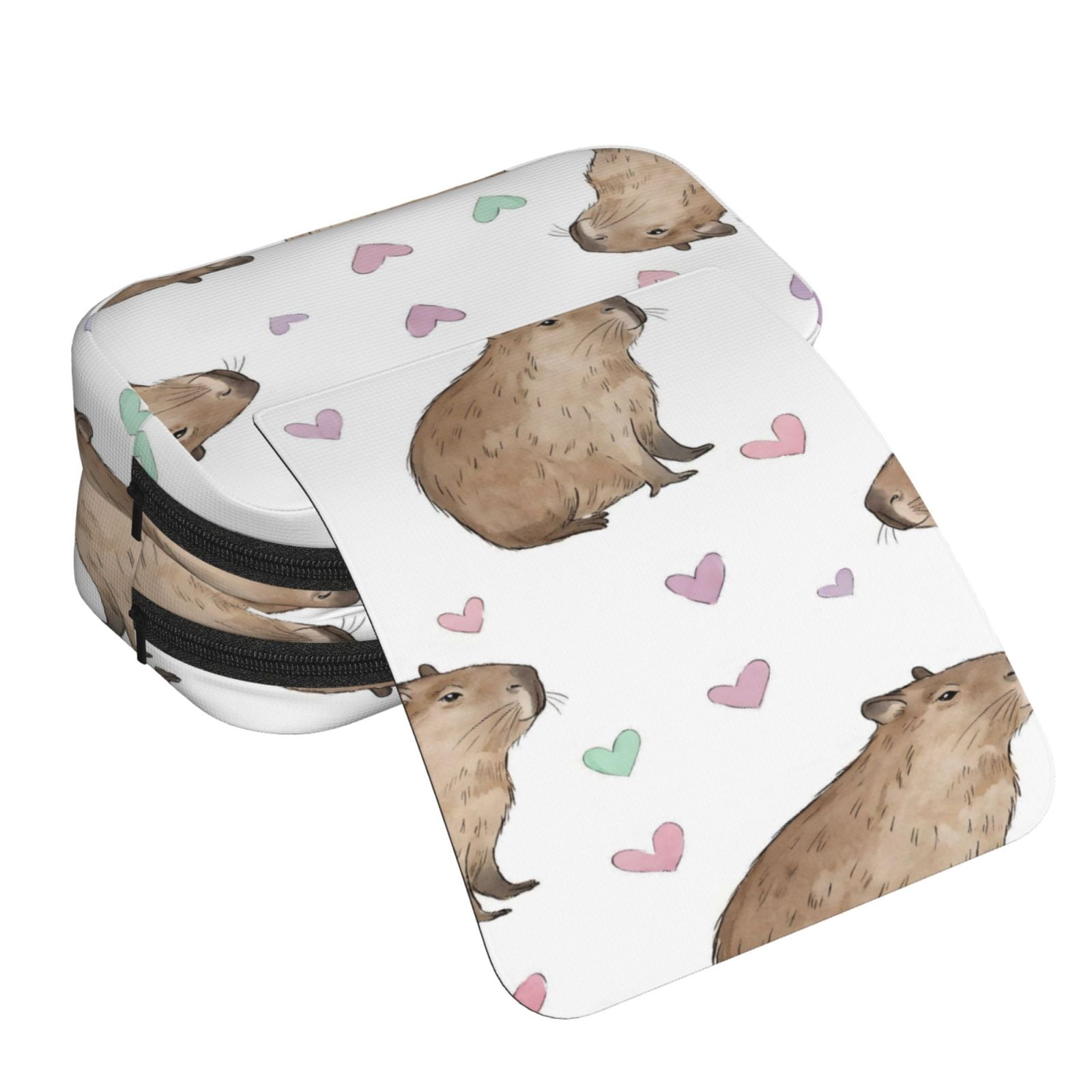 Large-Capacity Flip-Top Double-Layer Pencil Case, Multi-Functional Pocket Pen Case, Durable Stationery Organizer Capybara Heart Pattern (3)