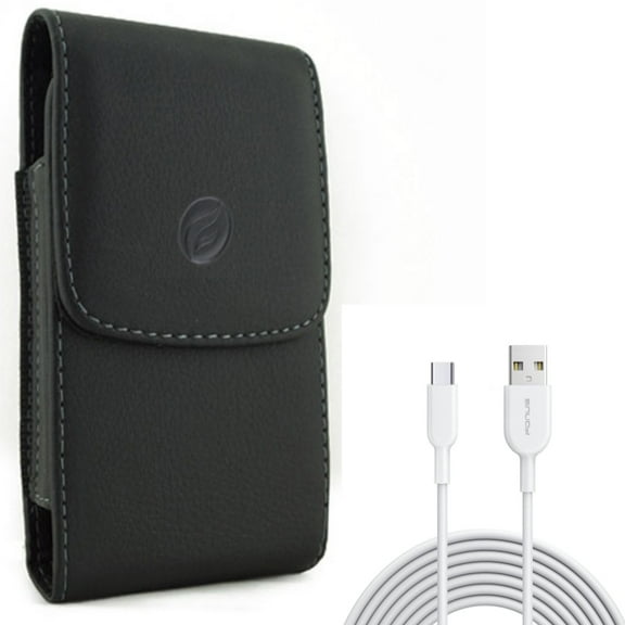 For Galaxy A73 /A23 /A14 /A13 - 6ft USB-C Cable w Case Belt Clip, Type-C Fast Charger Cord, Leather Holster Cover for Samsung Galaxy A73 /A23 /A14 /A13 5G