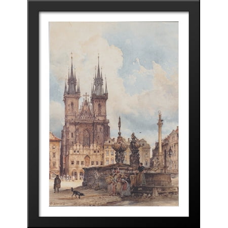 View of the Old Town Square with the Church in Prague They 28x38 Large Black Wood Framed Print Art by Rudolf von