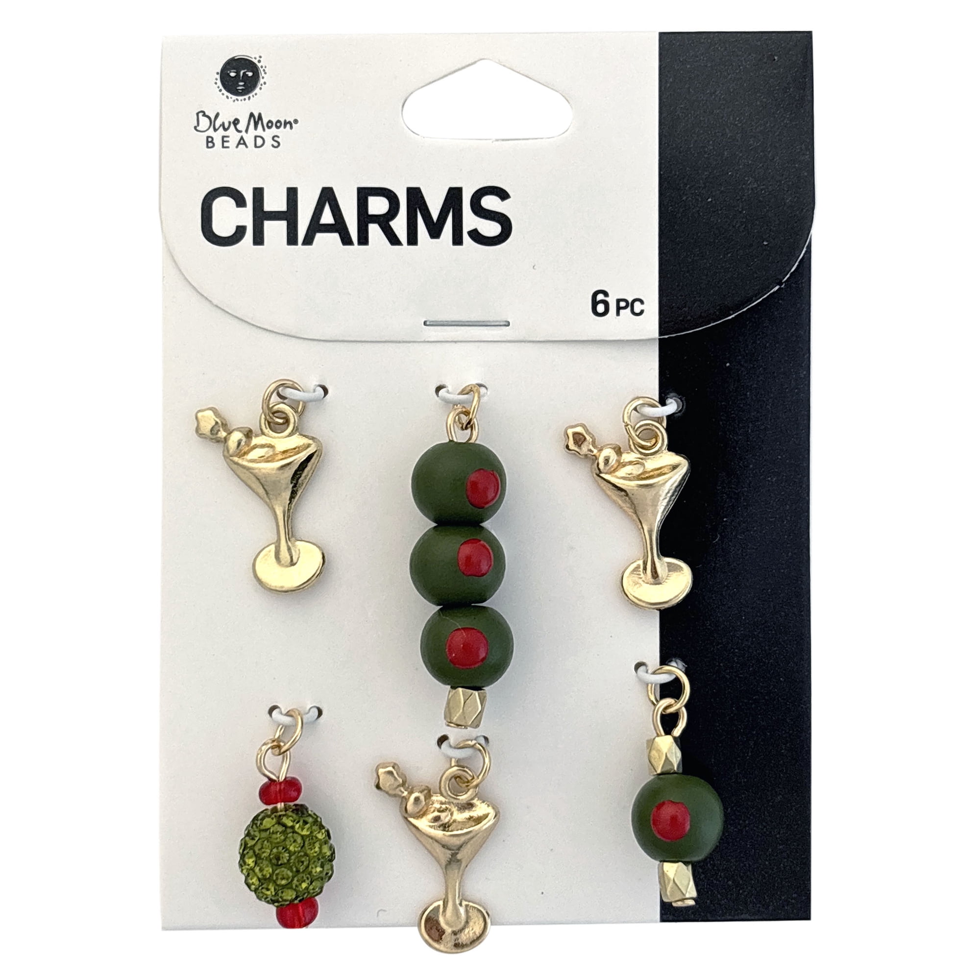 Blue Moon Beads Gold Plated Mixed Material Olive Martini Charms - 6 Piece
