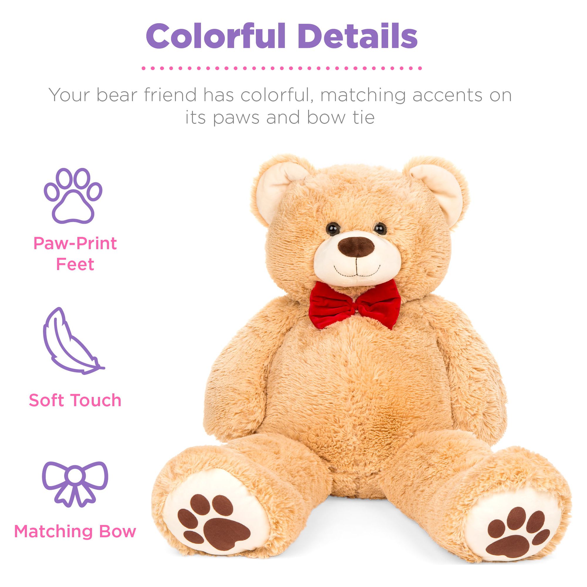 Best Choice Products 35in Giant Soft Plush Teddy Bear Stuffed Animal Toy w/ Bow Tie, Footprints - Brown - image 5 of 8